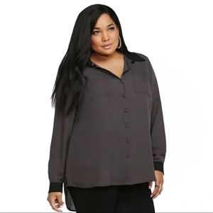 Torrid Grey and Black Georgette Blouse Size 3